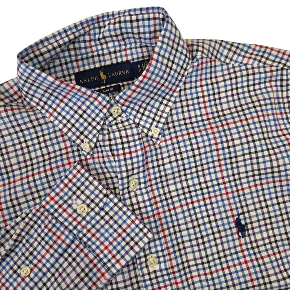 Ralph Lauren Men's S Slim Fit L/S Button Down Shirt Blue Red Purple Plaid Cotton